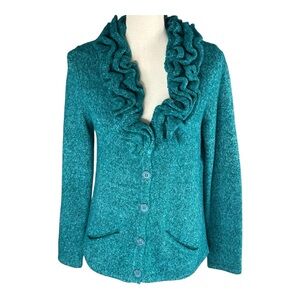 Alfani New Turquoise‎ Button Ruffle Neck Pocket Cardigan Size Petite Large